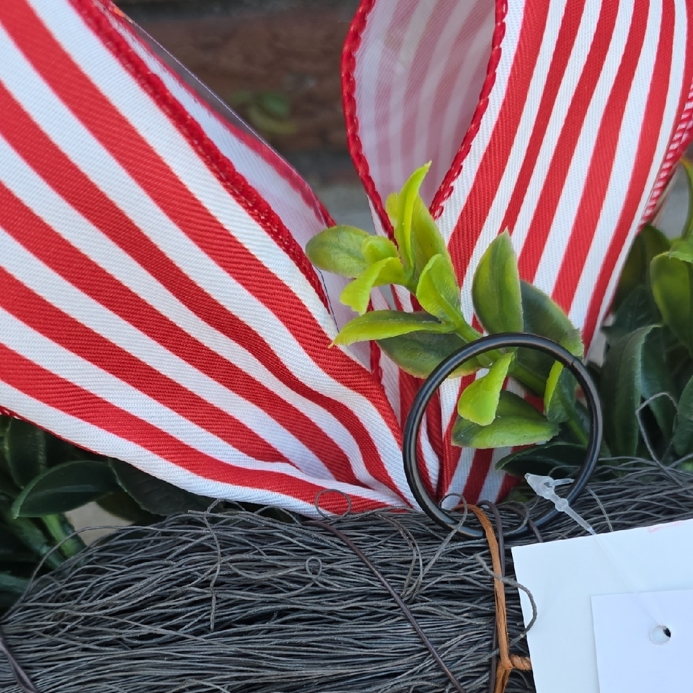 Rachel Zoe Green Wreath with Red Striped Ribbon - Picture 4 of 4